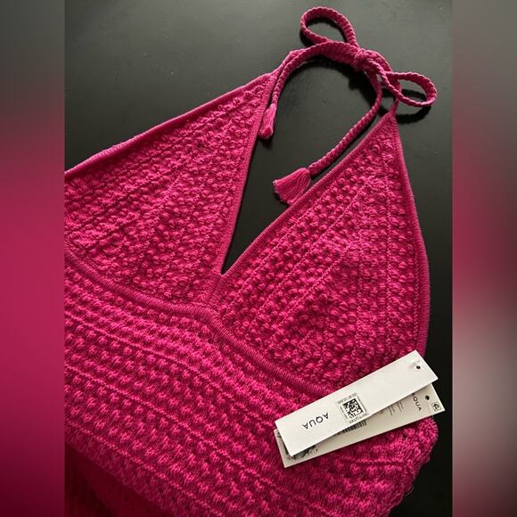 AQUA Pink Crochet Halter Top Mini Dress sz L (NWT) - Picture 4 of 13